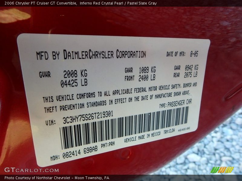 Inferno Red Crystal Pearl / Pastel Slate Gray 2006 Chrysler PT Cruiser GT Convertible