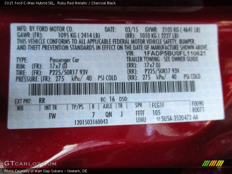 Ruby Red Metallic / Charcoal Black 2015 Ford C-Max Hybrid SEL