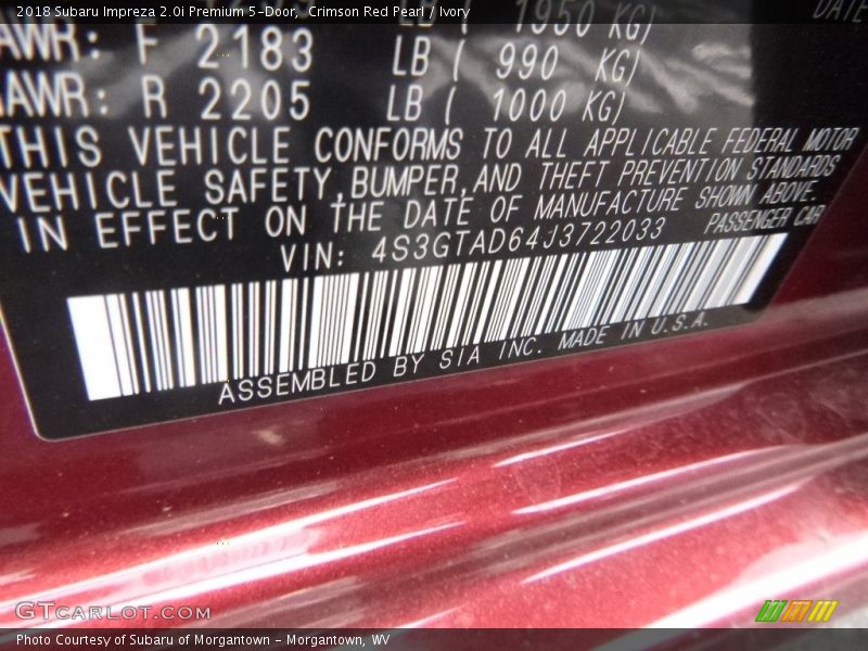 Crimson Red Pearl / Ivory 2018 Subaru Impreza 2.0i Premium 5-Door