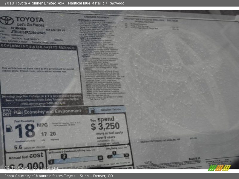 Nautical Blue Metallic / Redwood 2018 Toyota 4Runner Limited 4x4