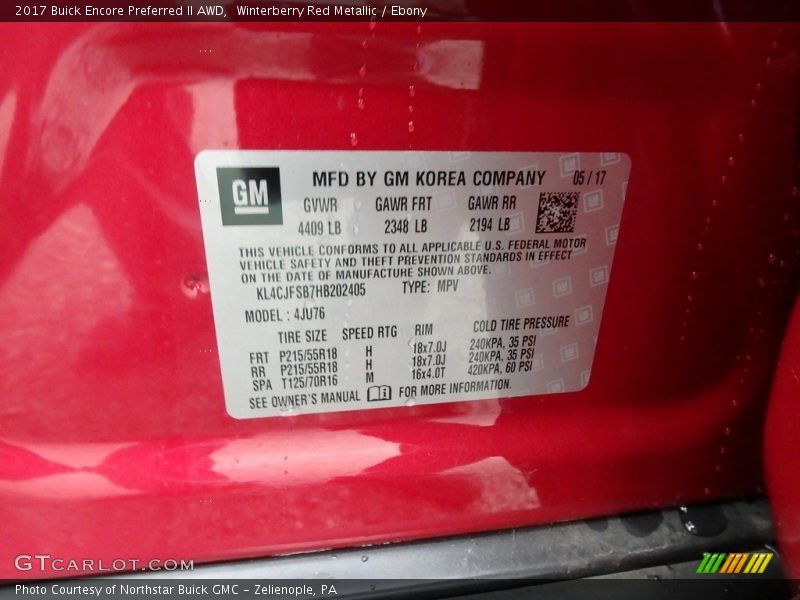 Winterberry Red Metallic / Ebony 2017 Buick Encore Preferred II AWD