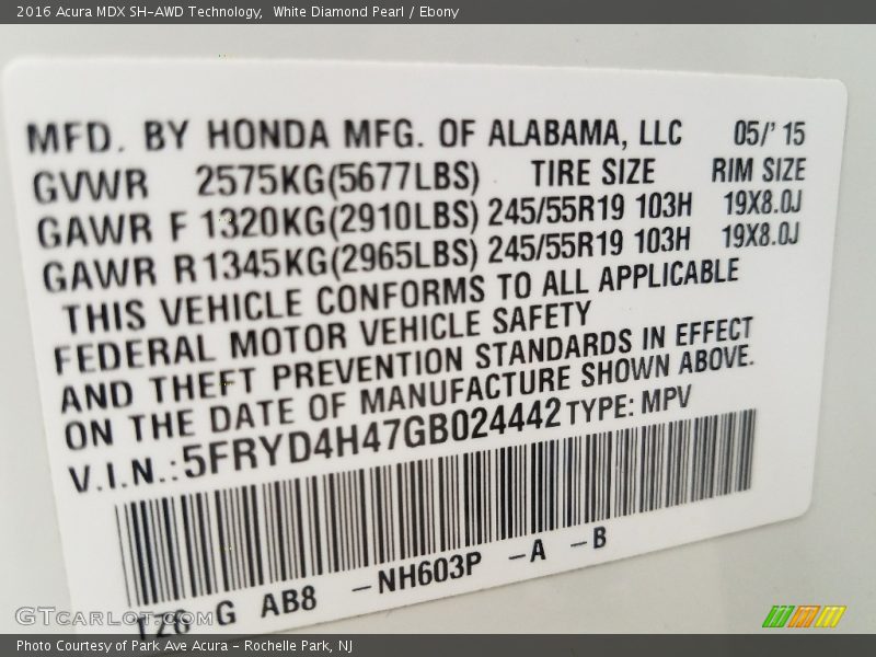 White Diamond Pearl / Ebony 2016 Acura MDX SH-AWD Technology