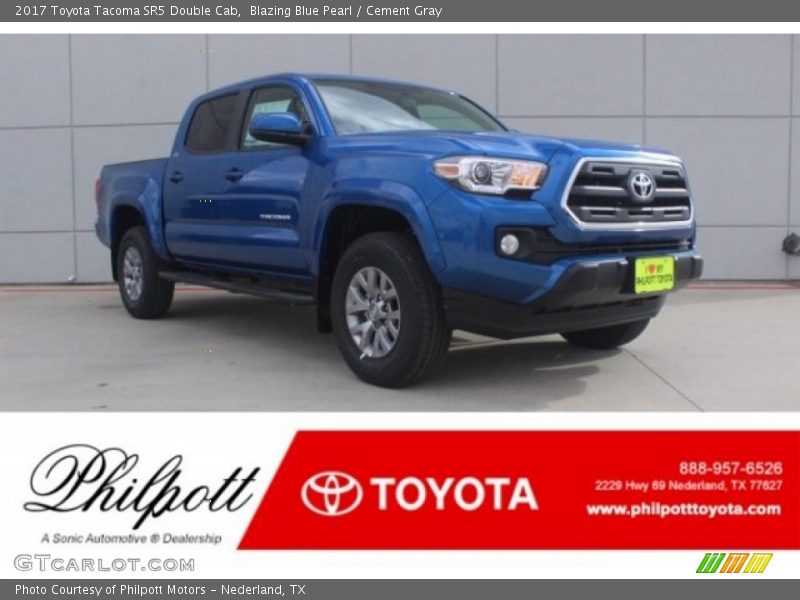 Blazing Blue Pearl / Cement Gray 2017 Toyota Tacoma SR5 Double Cab