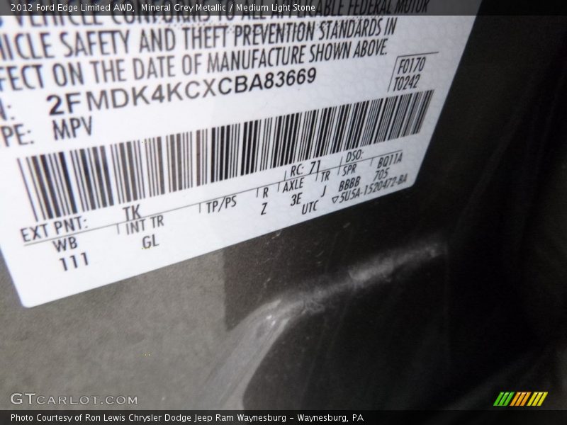 Mineral Grey Metallic / Medium Light Stone 2012 Ford Edge Limited AWD