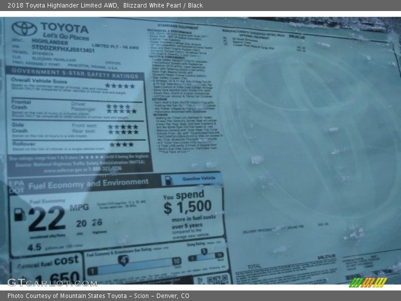 Blizzard White Pearl / Black 2018 Toyota Highlander Limited AWD