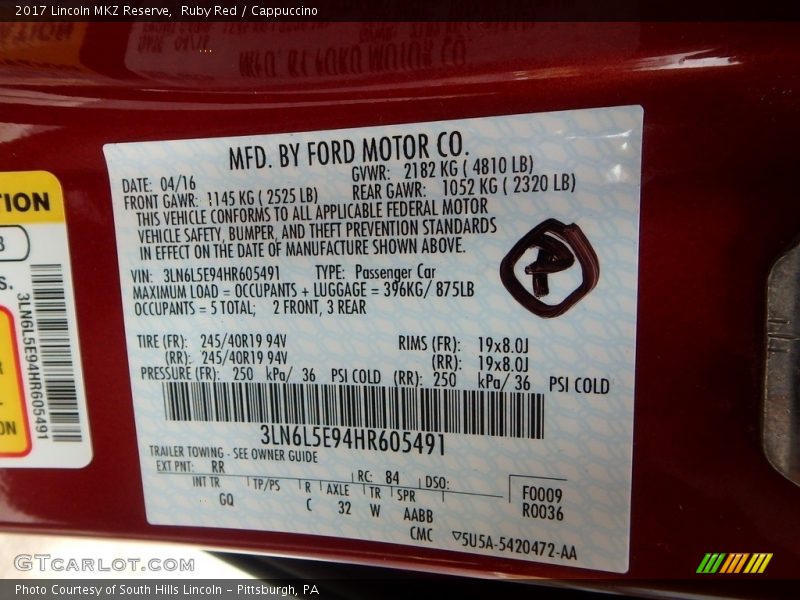 Ruby Red / Cappuccino 2017 Lincoln MKZ Reserve