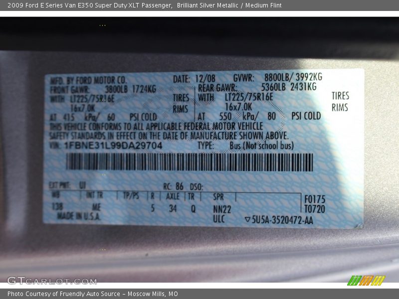 Brilliant Silver Metallic / Medium Flint 2009 Ford E Series Van E350 Super Duty XLT Passenger
