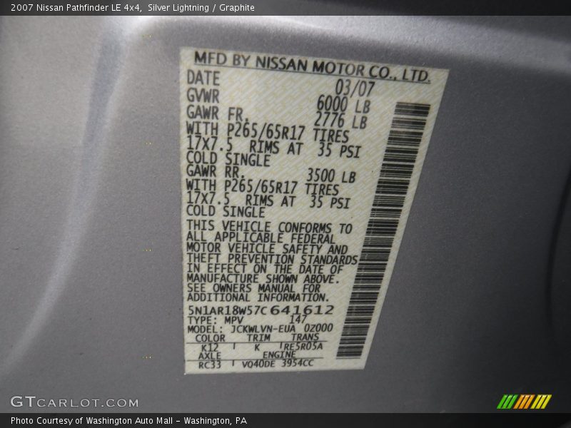 Silver Lightning / Graphite 2007 Nissan Pathfinder LE 4x4