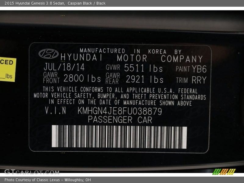 Caspian Black / Black 2015 Hyundai Genesis 3.8 Sedan