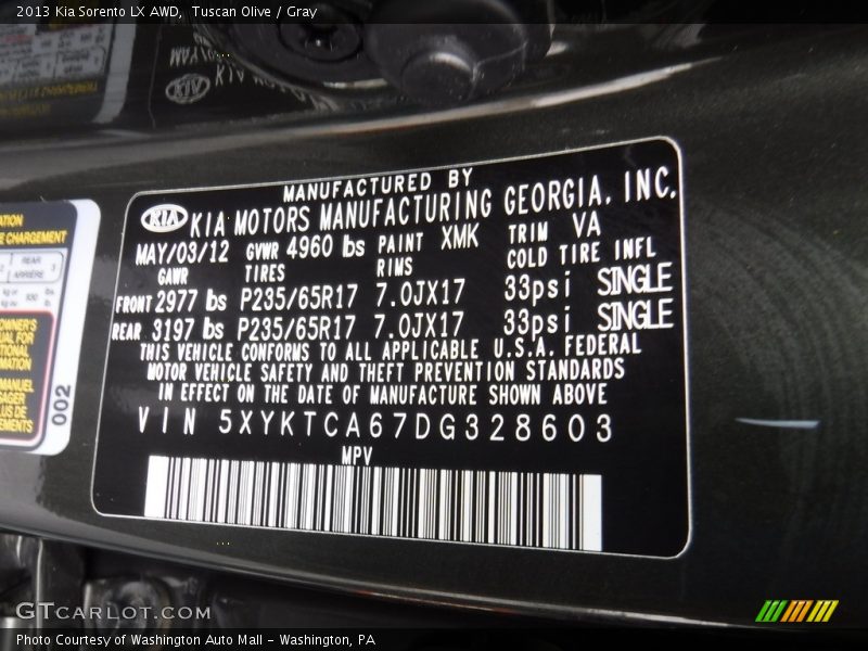 Tuscan Olive / Gray 2013 Kia Sorento LX AWD