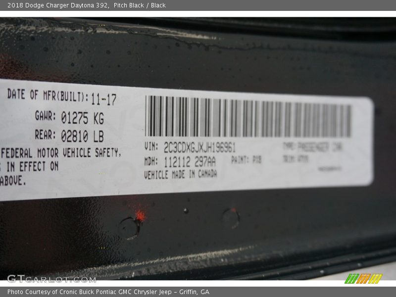 Pitch Black / Black 2018 Dodge Charger Daytona 392