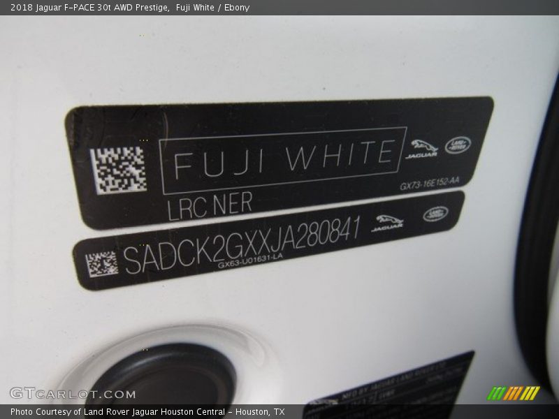 2018 F-PACE 30t AWD Prestige Fuji White Color Code NER