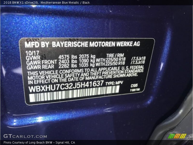 2018 X1 sDrive28i Mediterranean Blue Metallic Color Code C10