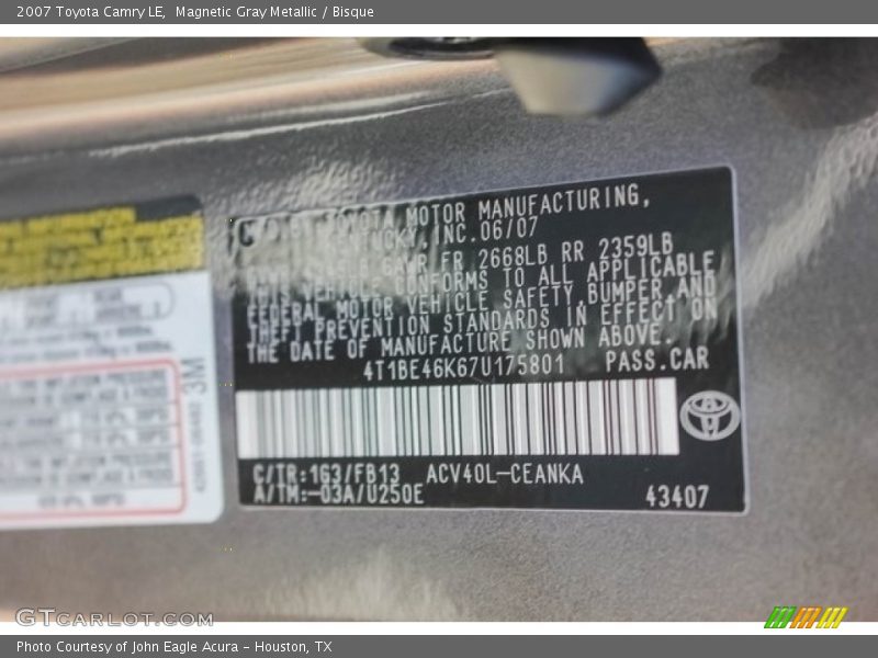 Magnetic Gray Metallic / Bisque 2007 Toyota Camry LE