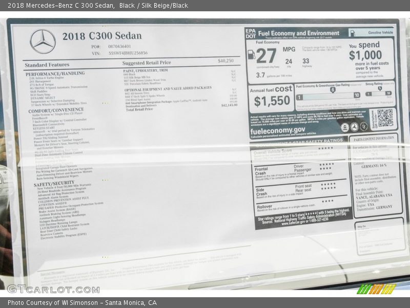 Black / Silk Beige/Black 2018 Mercedes-Benz C 300 Sedan