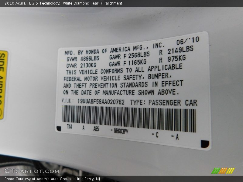 White Diamond Pearl / Parchment 2010 Acura TL 3.5 Technology