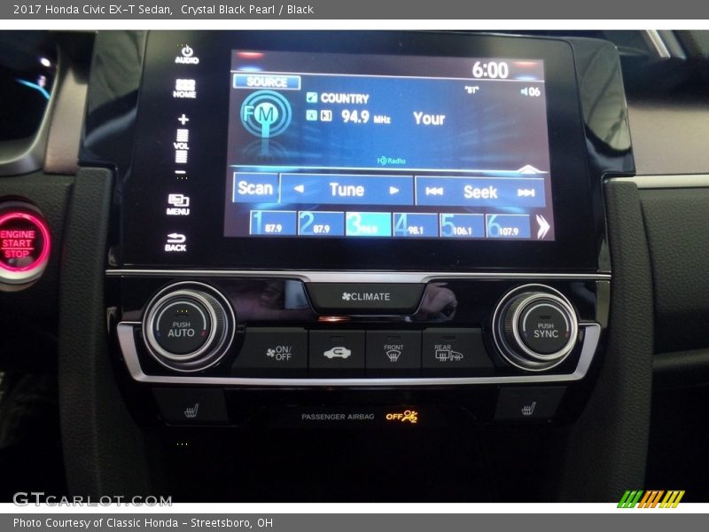 Crystal Black Pearl / Black 2017 Honda Civic EX-T Sedan