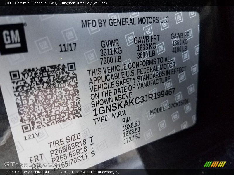 Tungsten Metallic / Jet Black 2018 Chevrolet Tahoe LS 4WD