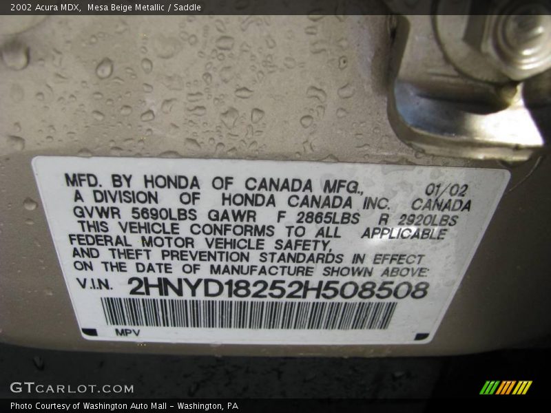 Mesa Beige Metallic / Saddle 2002 Acura MDX