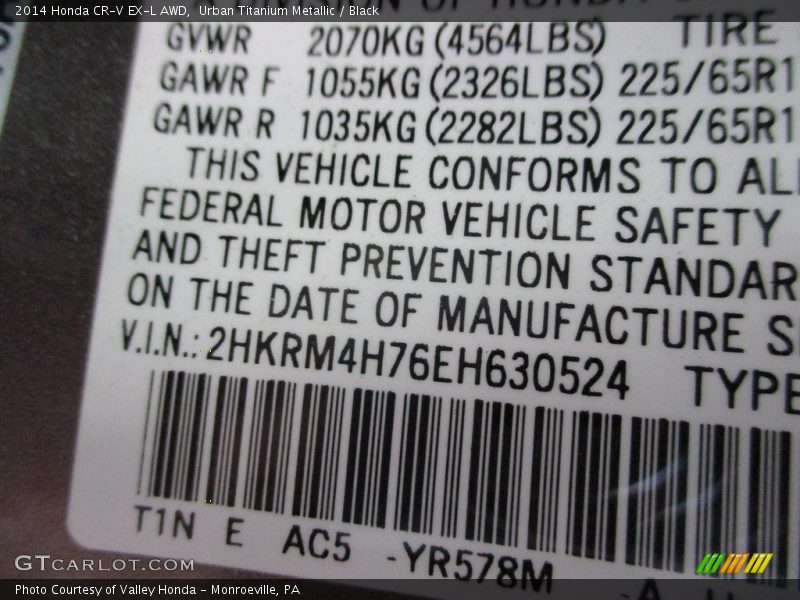 Urban Titanium Metallic / Black 2014 Honda CR-V EX-L AWD