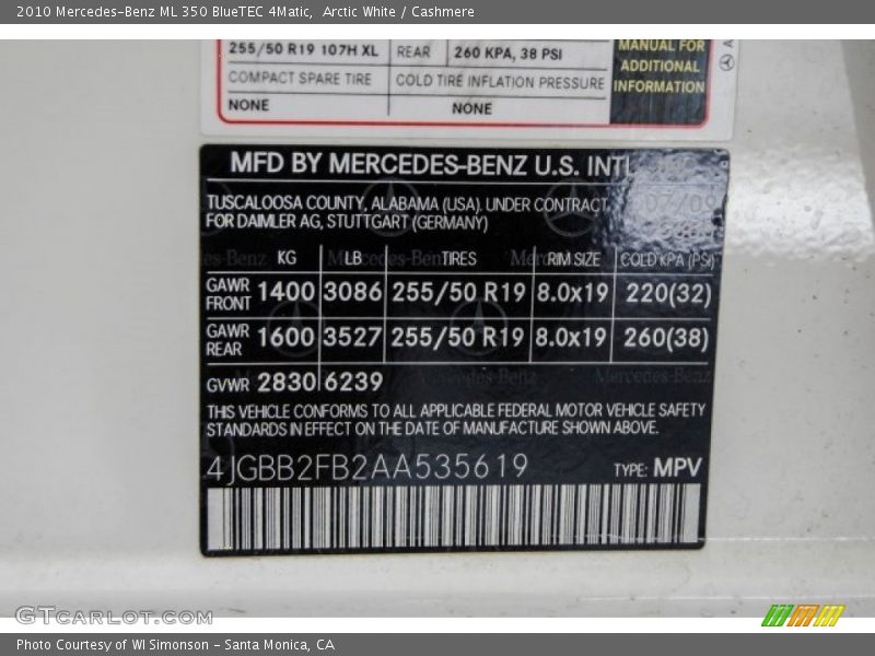 Arctic White / Cashmere 2010 Mercedes-Benz ML 350 BlueTEC 4Matic