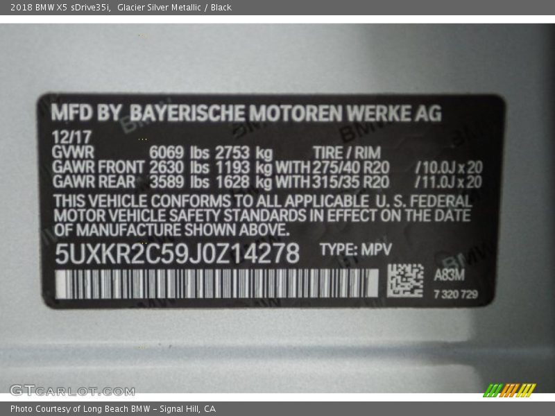 Glacier Silver Metallic / Black 2018 BMW X5 sDrive35i