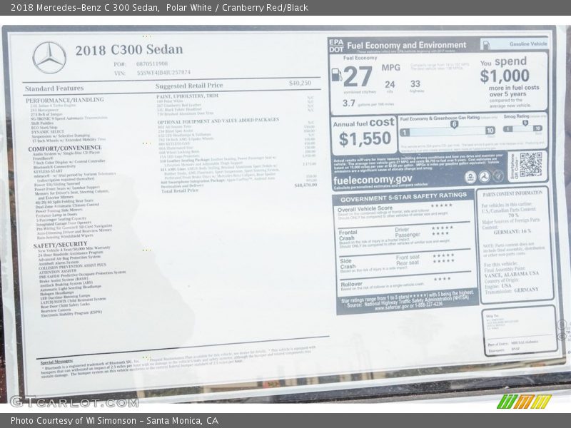 Polar White / Cranberry Red/Black 2018 Mercedes-Benz C 300 Sedan