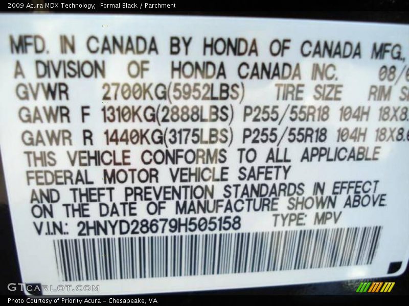 Formal Black / Parchment 2009 Acura MDX Technology