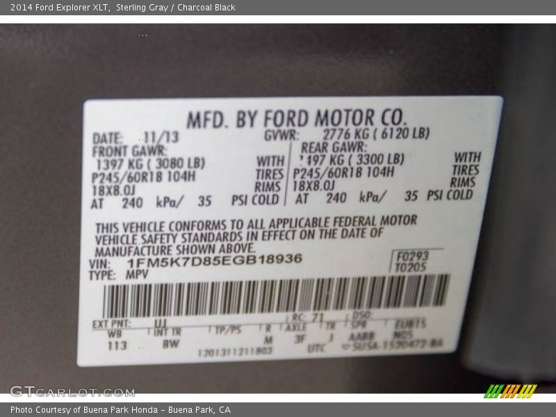 Sterling Gray / Charcoal Black 2014 Ford Explorer XLT