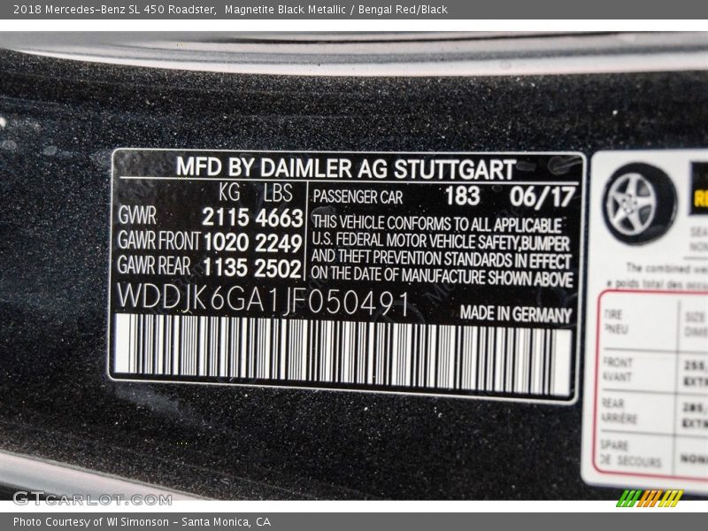 Magnetite Black Metallic / Bengal Red/Black 2018 Mercedes-Benz SL 450 Roadster