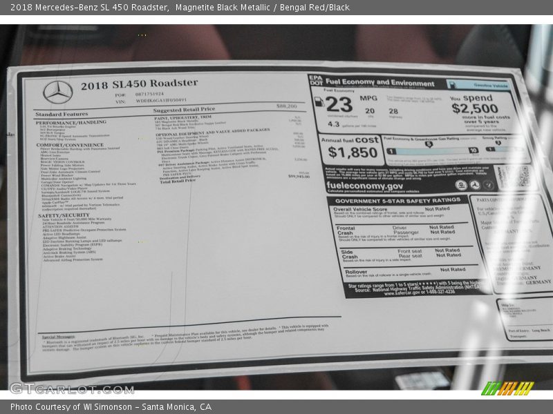 Magnetite Black Metallic / Bengal Red/Black 2018 Mercedes-Benz SL 450 Roadster