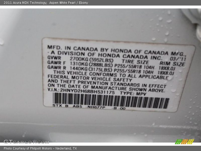 Aspen White Pearl / Ebony 2011 Acura MDX Technology