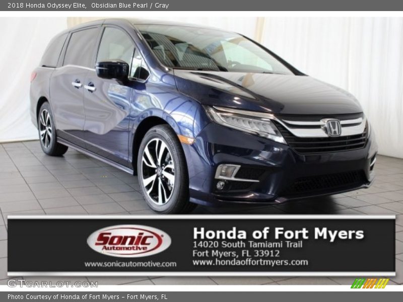 Obsidian Blue Pearl / Gray 2018 Honda Odyssey Elite