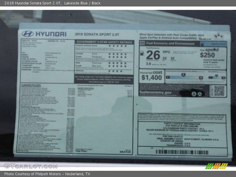 Lakeside Blue / Black 2018 Hyundai Sonata Sport 2.0T