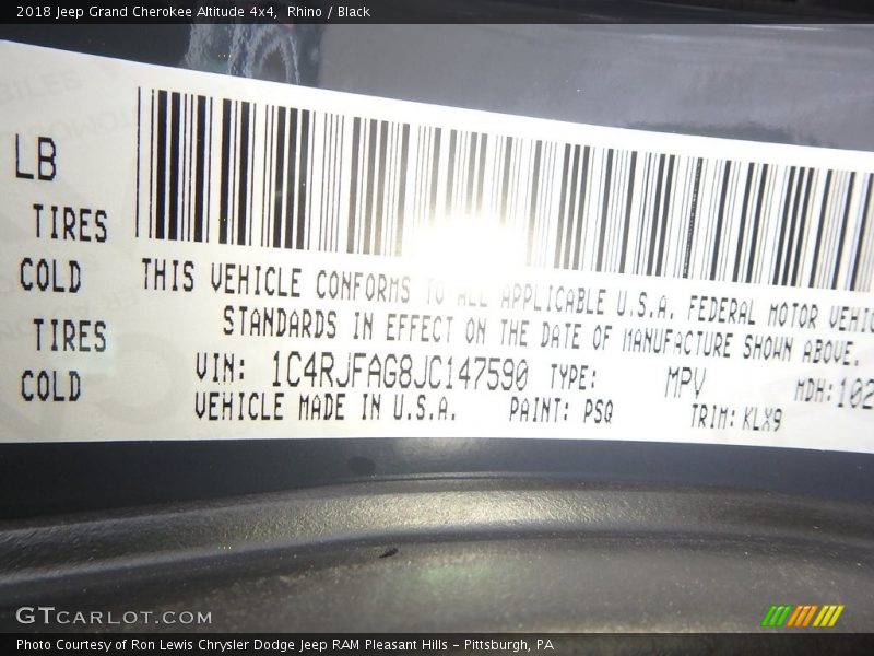 Rhino / Black 2018 Jeep Grand Cherokee Altitude 4x4