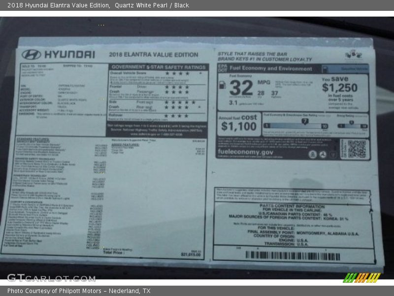 Quartz White Pearl / Black 2018 Hyundai Elantra Value Edition