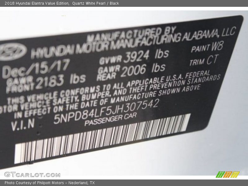 Quartz White Pearl / Black 2018 Hyundai Elantra Value Edition