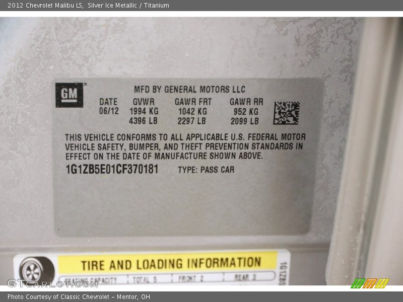Silver Ice Metallic / Titanium 2012 Chevrolet Malibu LS