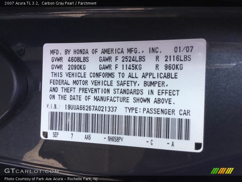 Carbon Gray Pearl / Parchment 2007 Acura TL 3.2