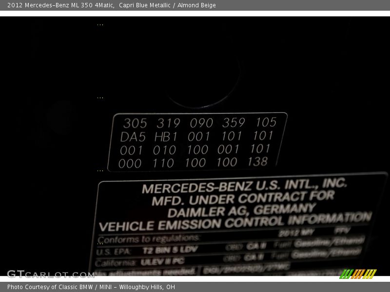 Capri Blue Metallic / Almond Beige 2012 Mercedes-Benz ML 350 4Matic