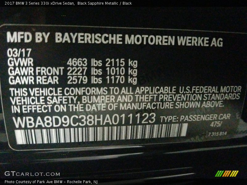 Black Sapphire Metallic / Black 2017 BMW 3 Series 330i xDrive Sedan
