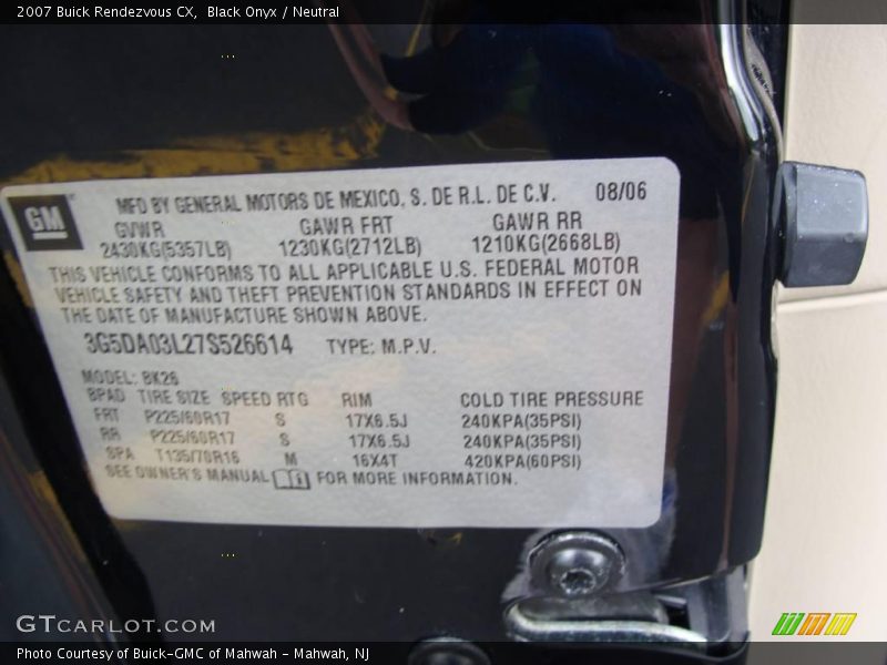 Black Onyx / Neutral 2007 Buick Rendezvous CX