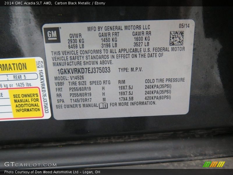 Carbon Black Metallic / Ebony 2014 GMC Acadia SLT AWD