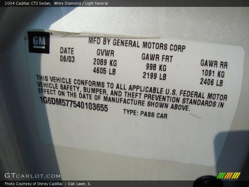 White Diamond / Light Neutral 2004 Cadillac CTS Sedan
