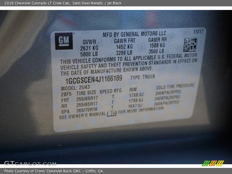 Satin Steel Metallic / Jet Black 2018 Chevrolet Colorado LT Crew Cab