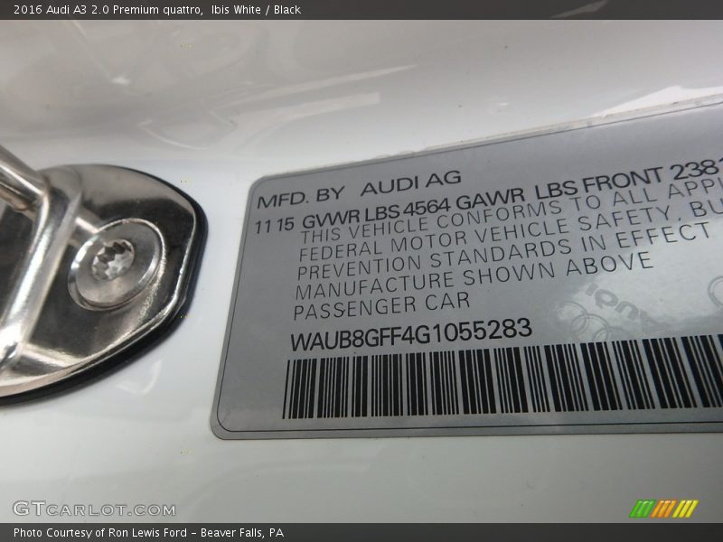 Ibis White / Black 2016 Audi A3 2.0 Premium quattro