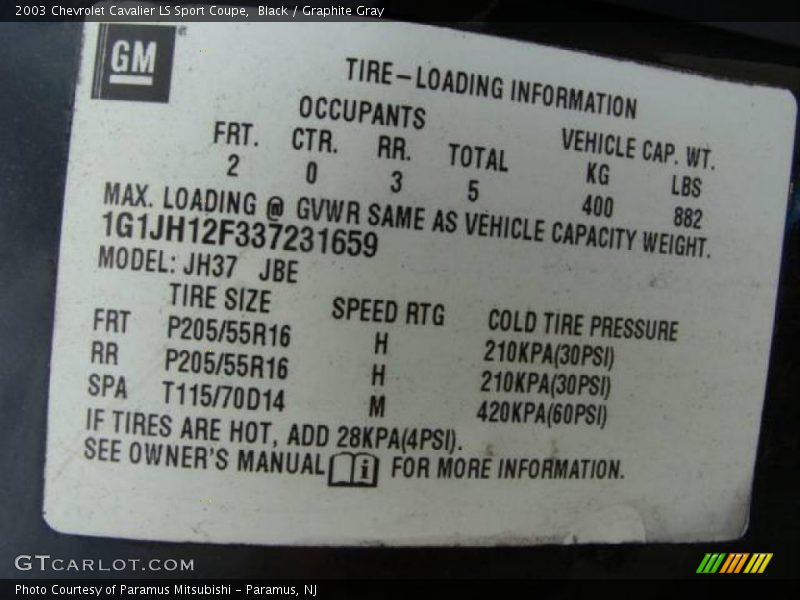 Black / Graphite Gray 2003 Chevrolet Cavalier LS Sport Coupe