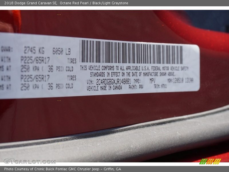 Octane Red Pearl / Black/Light Graystone 2018 Dodge Grand Caravan SE
