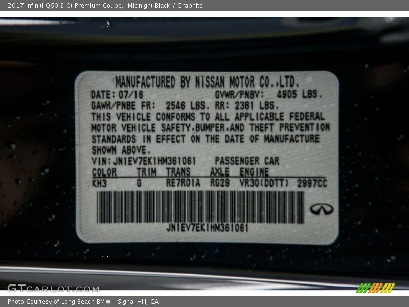 2017 Q60 3.0t Premium Coupe Midnight Black Color Code KH3
