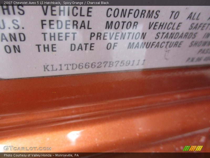 Spicy Orange / Charcoal Black 2007 Chevrolet Aveo 5 LS Hatchback